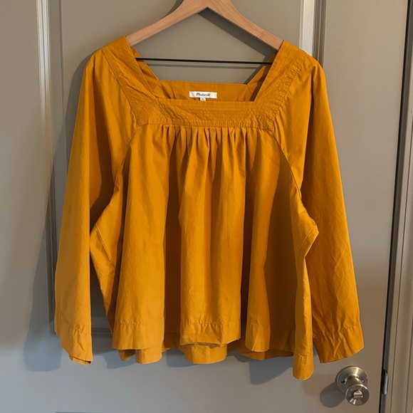 Madewell Size XL Square Neck Wide Bell Sleeves Swingy Boho Peasant Top - Picture 2 of 6
